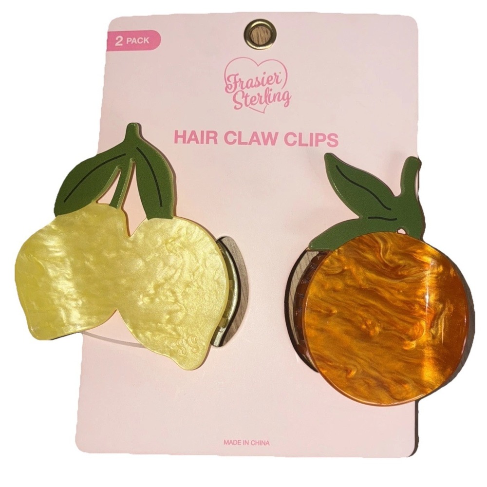Frasier Sterling Portofino Hair Claw Clip Lemon Orange 3" Set Of 2 NEW
